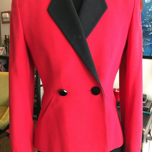 ilie Wacs Red wool crepe Tuxedo Jacket - Picture 1 of 7